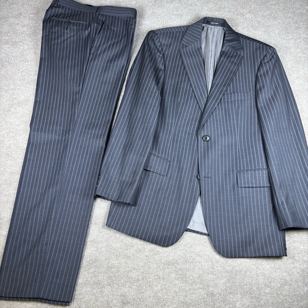 Hugo Boss Pasolini Movie Gray Pinstripe 100% Wool Suit Mens 38R 32x30